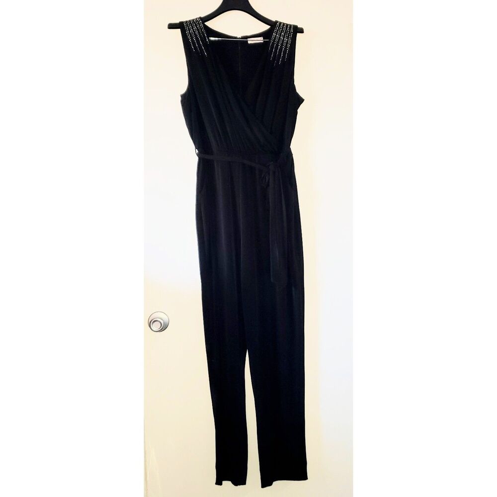 Calvin Klein Sleeveless Jeweled Black Jumpsuit Sz 14 Special Occasion/Party